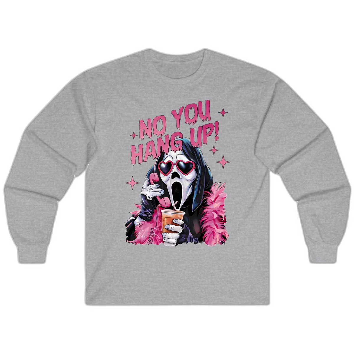 Ghostface Hang Up Halloween Design Long Sleeve in Sport Grey