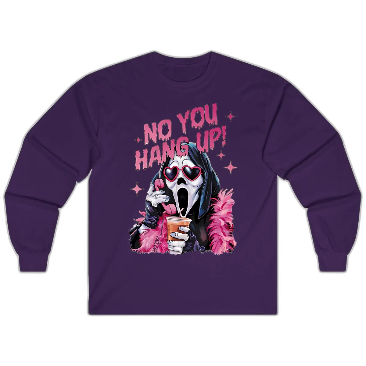 Ghostface Hang Up Halloween Design Long Sleeve in Purple