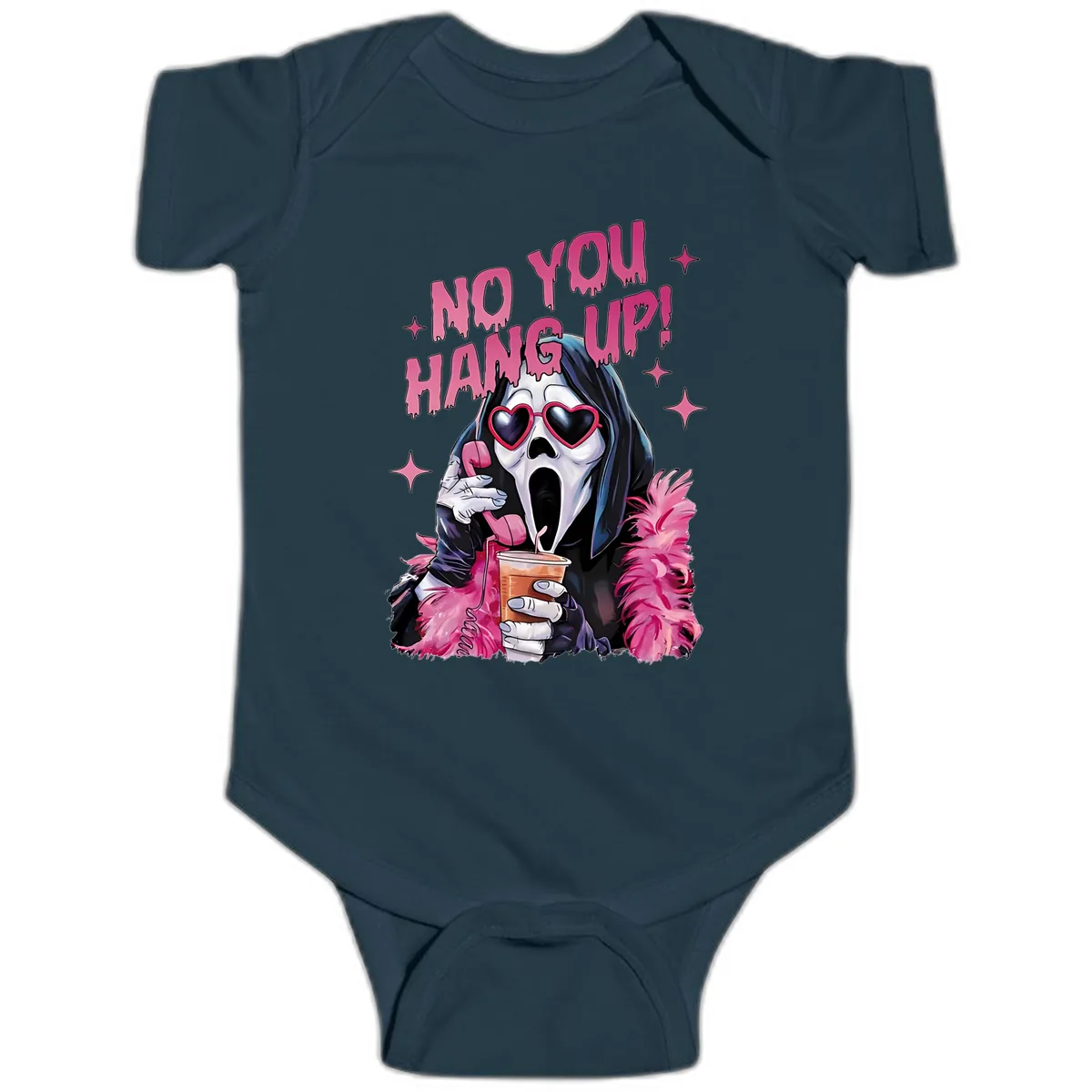 Ghostface Hang Up Halloween Design Baby Onesie in Navy