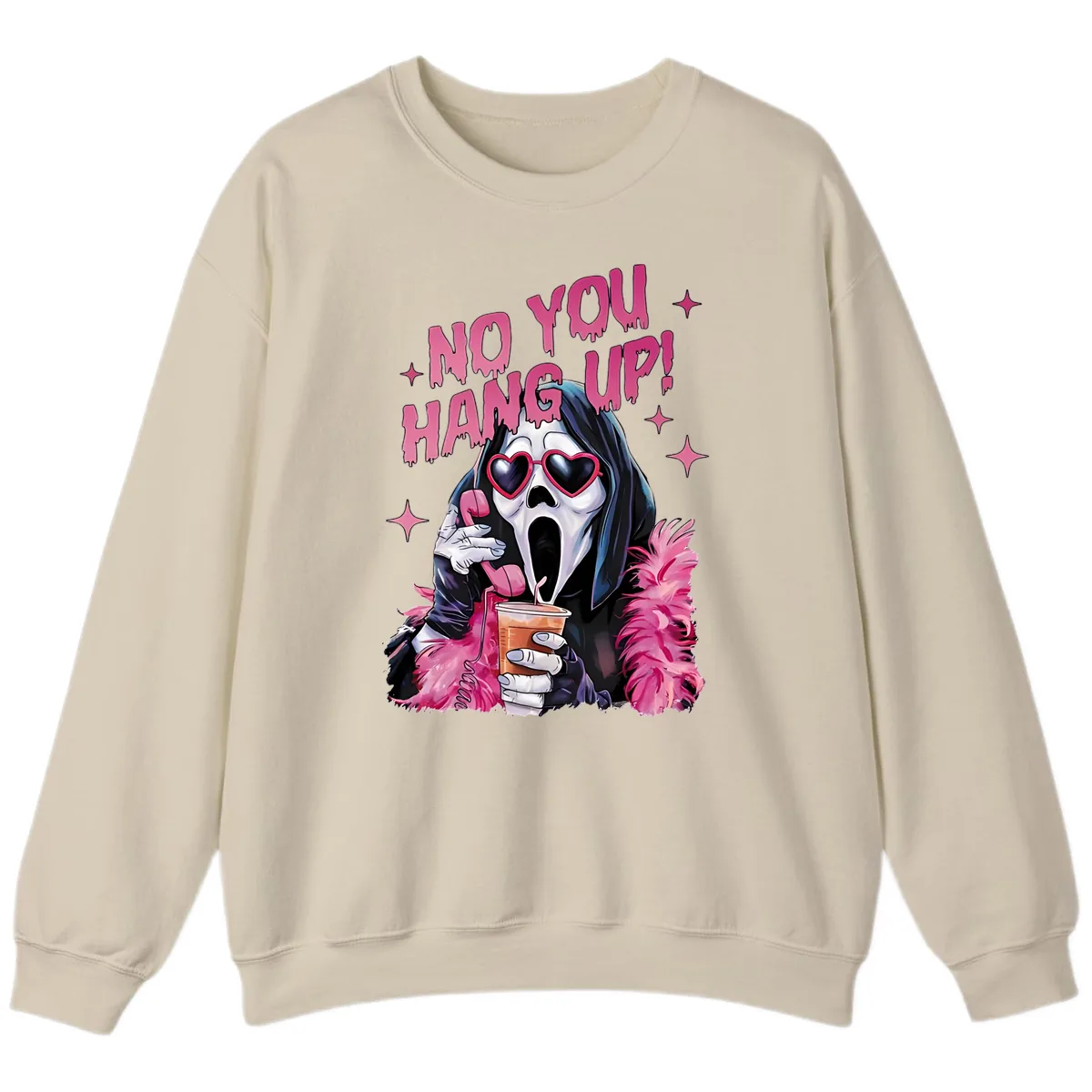 Ghostface Hang Up Halloween Design Sweatshirt in Sand