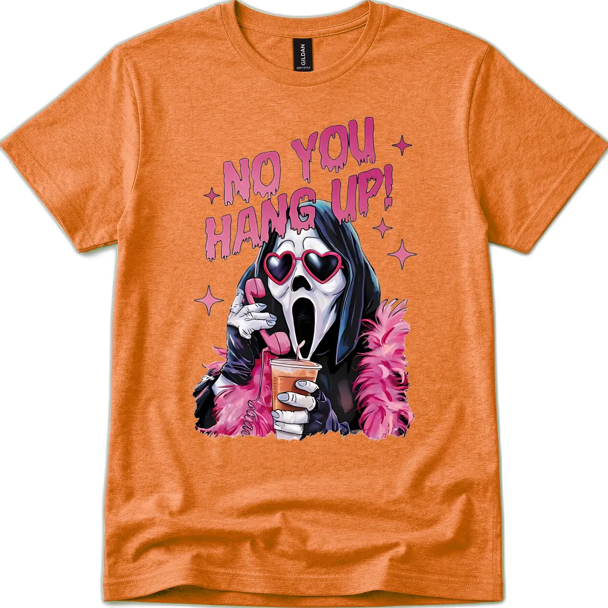 Ghostface Hang Up Halloween Design T-Shirt in Heather Orange