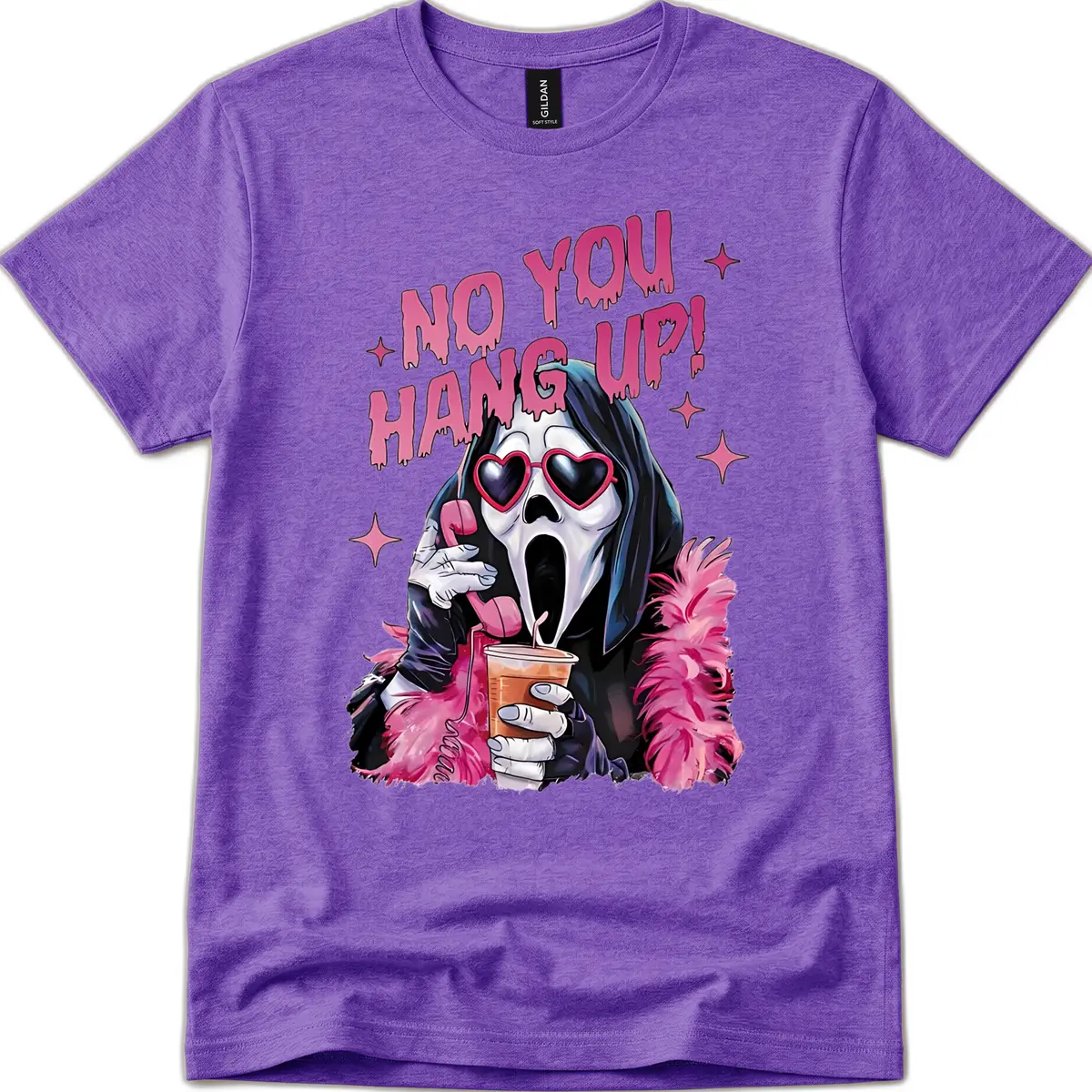 Ghostface Hang Up Halloween Design T-Shirt in Heather Purple