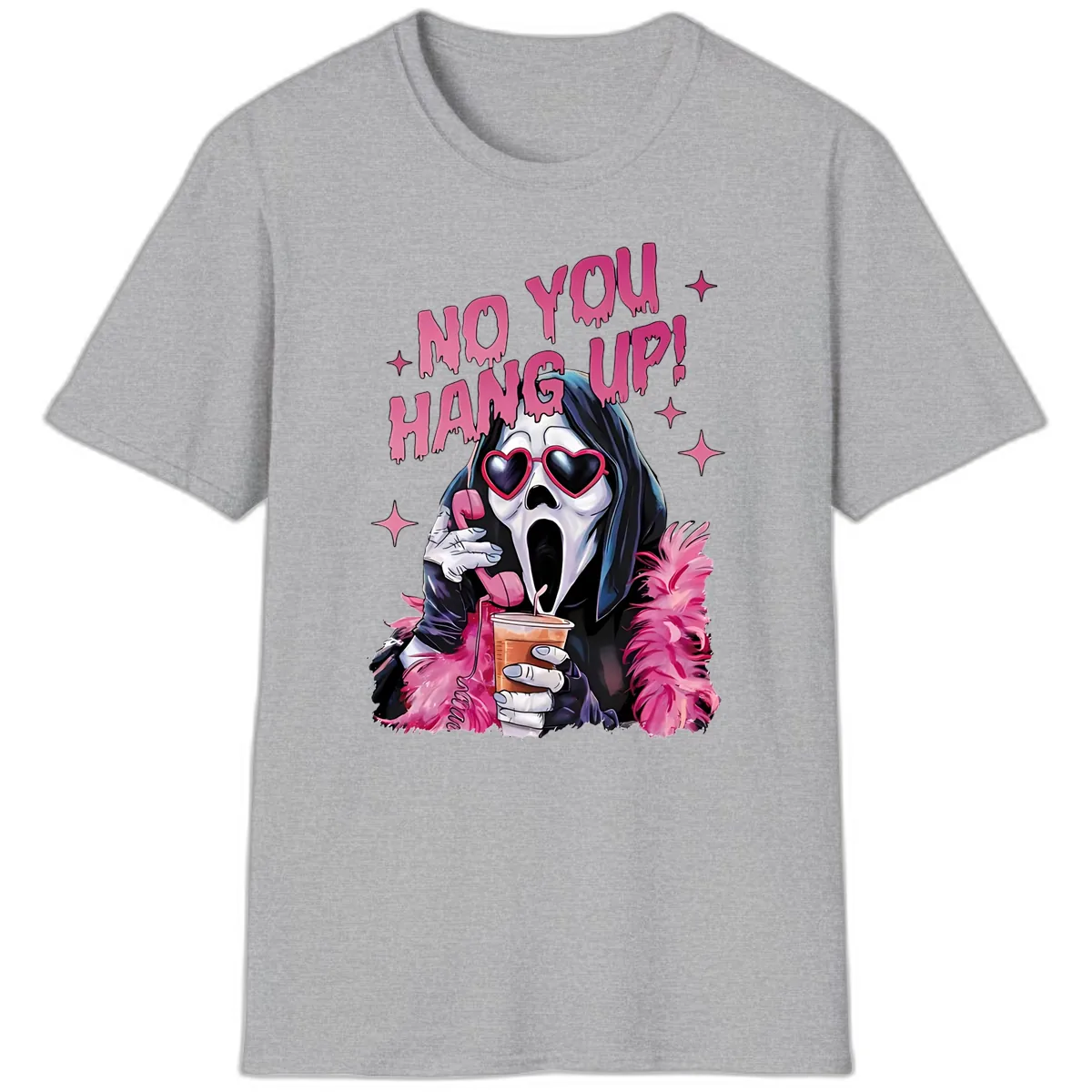 Ghostface Hang Up Halloween Design T-Shirt in Sport Grey