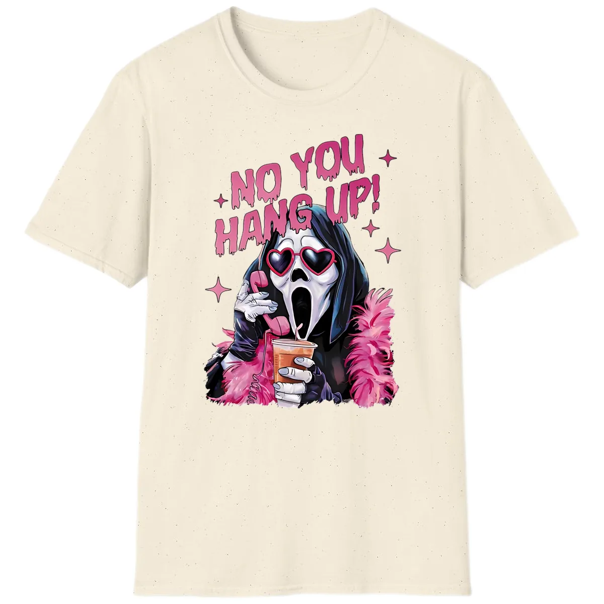 Ghostface Hang Up Halloween Design T-Shirt in Natural
