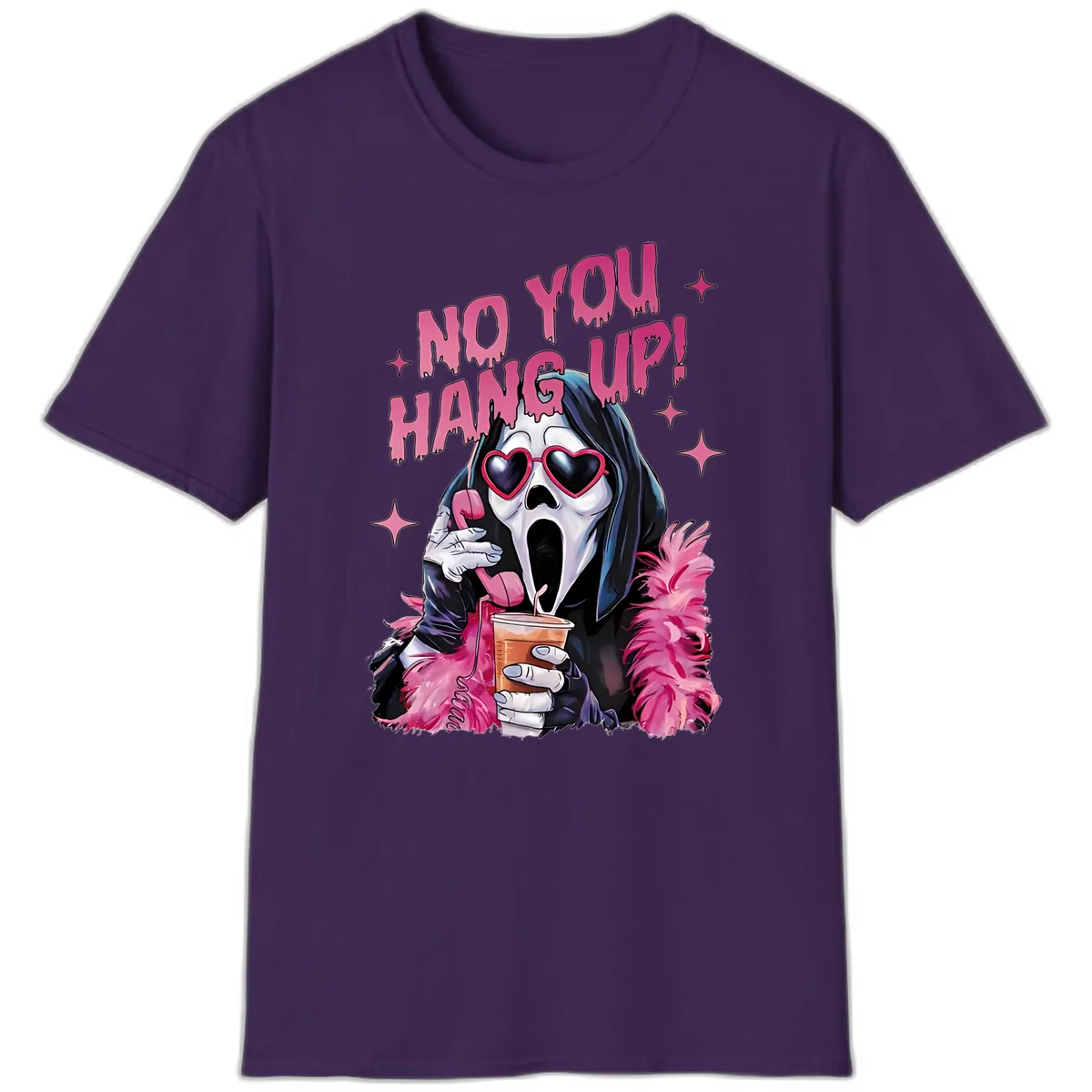 Ghostface Hang Up Halloween Design T-Shirt in Purple