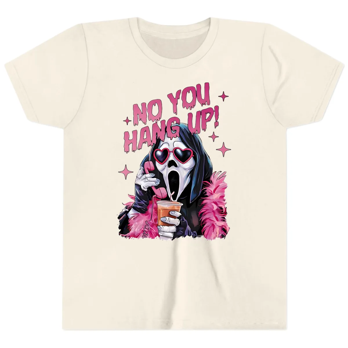 Ghostface Hang Up Halloween Design Youth T-Shirt in Natural