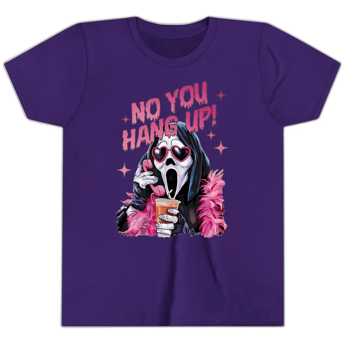 Ghostface Hang Up Halloween Design Youth T-Shirt in Team Purple