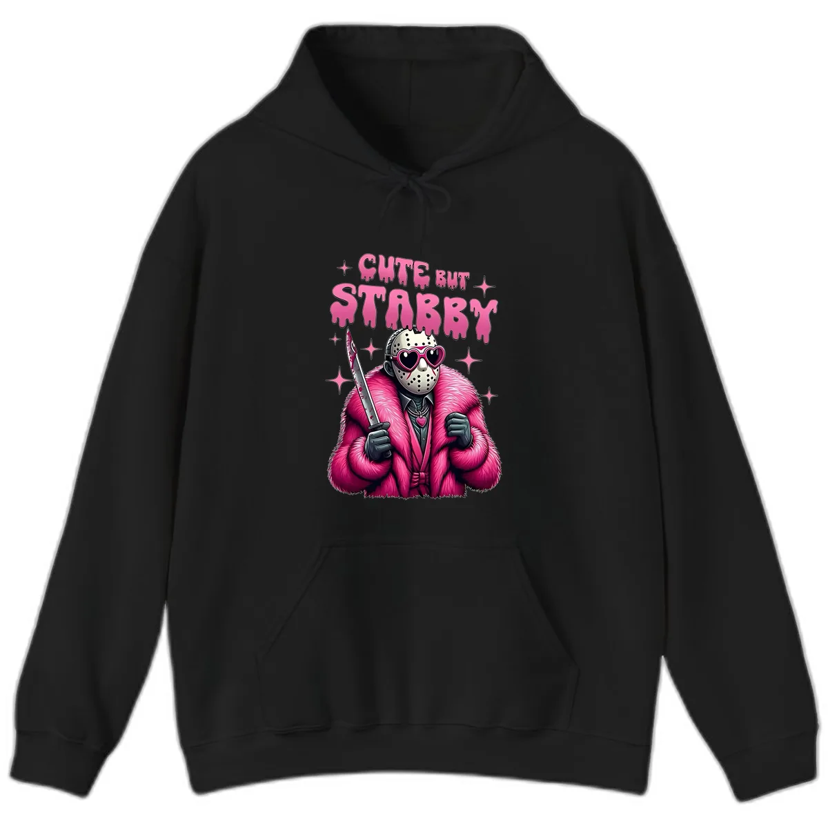 Cute But Stabby Halloween Mask Design Hoodie in Black
