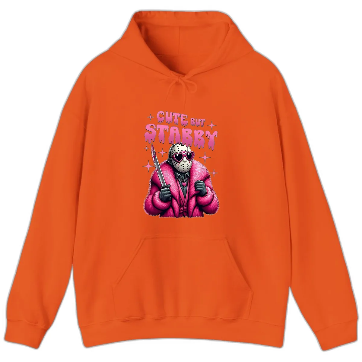Cute But Stabby Halloween Mask Design Hoodie in Orange