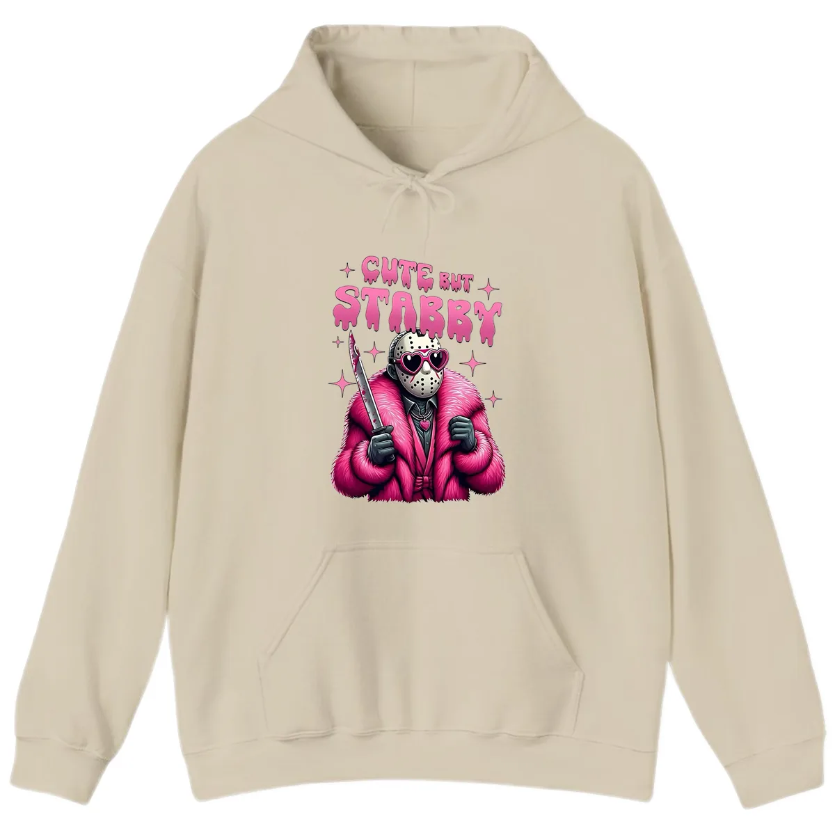 Cute But Stabby Halloween Mask Design Hoodie in Sand