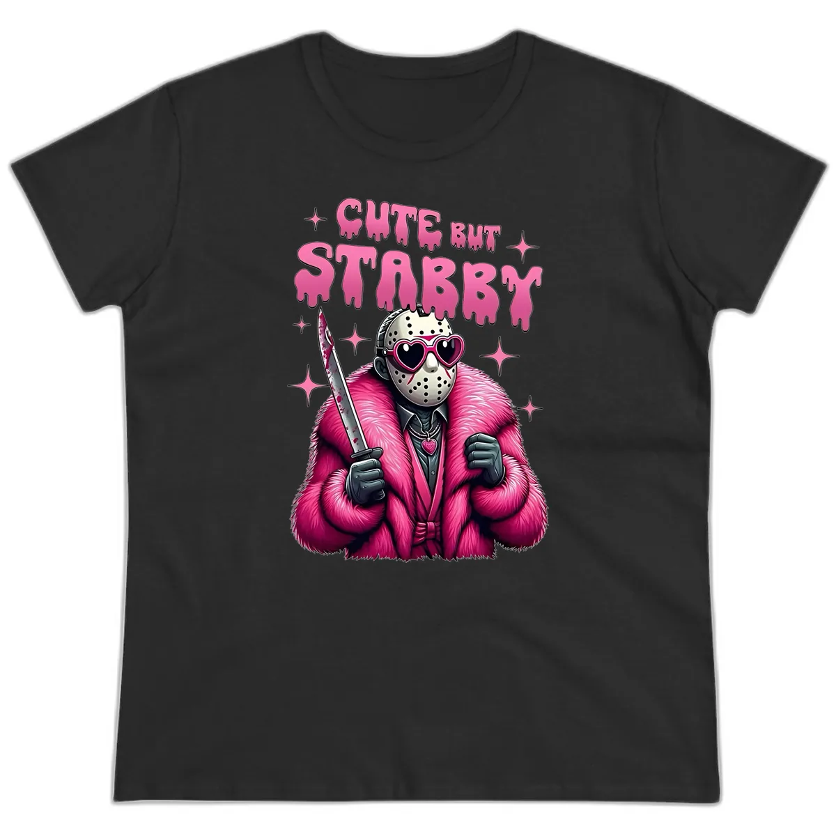 Cute But Stabby Halloween Mask Design Ladies Tee in Black