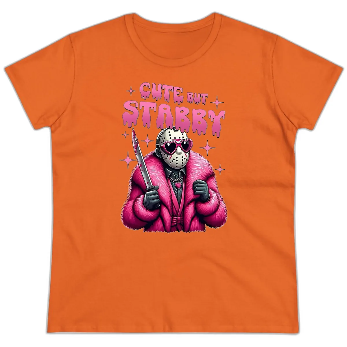 Cute But Stabby Halloween Mask Design Ladies Tee in Orange