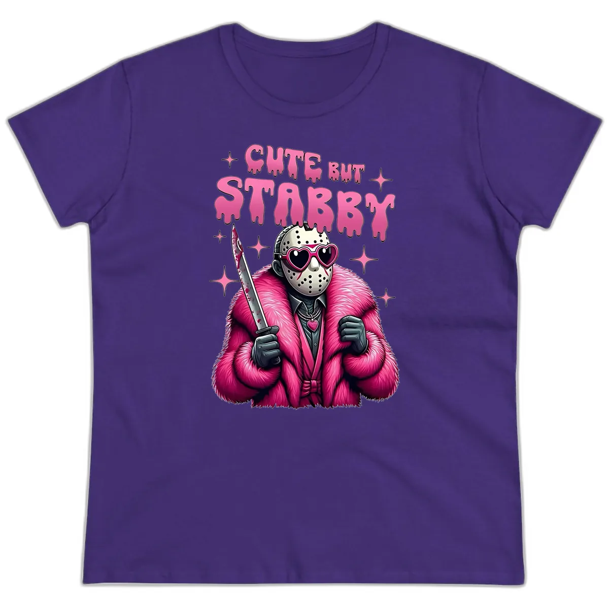 Cute But Stabby Halloween Mask Design Ladies Tee in Purple