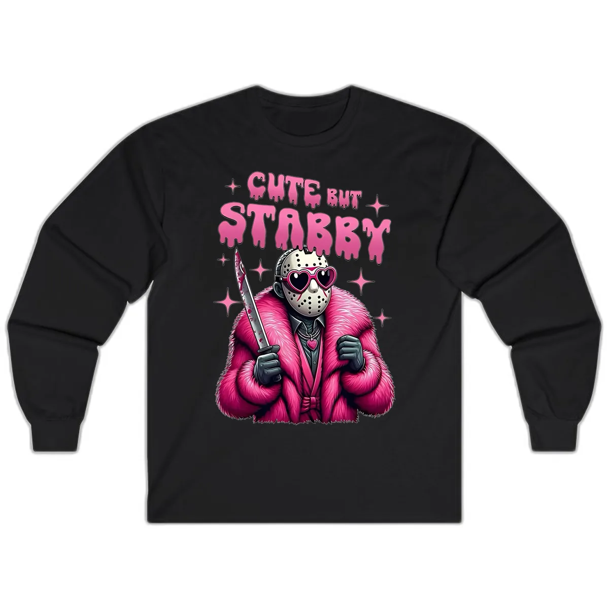 Cute But Stabby Halloween Mask Design Long Sleeve in Black