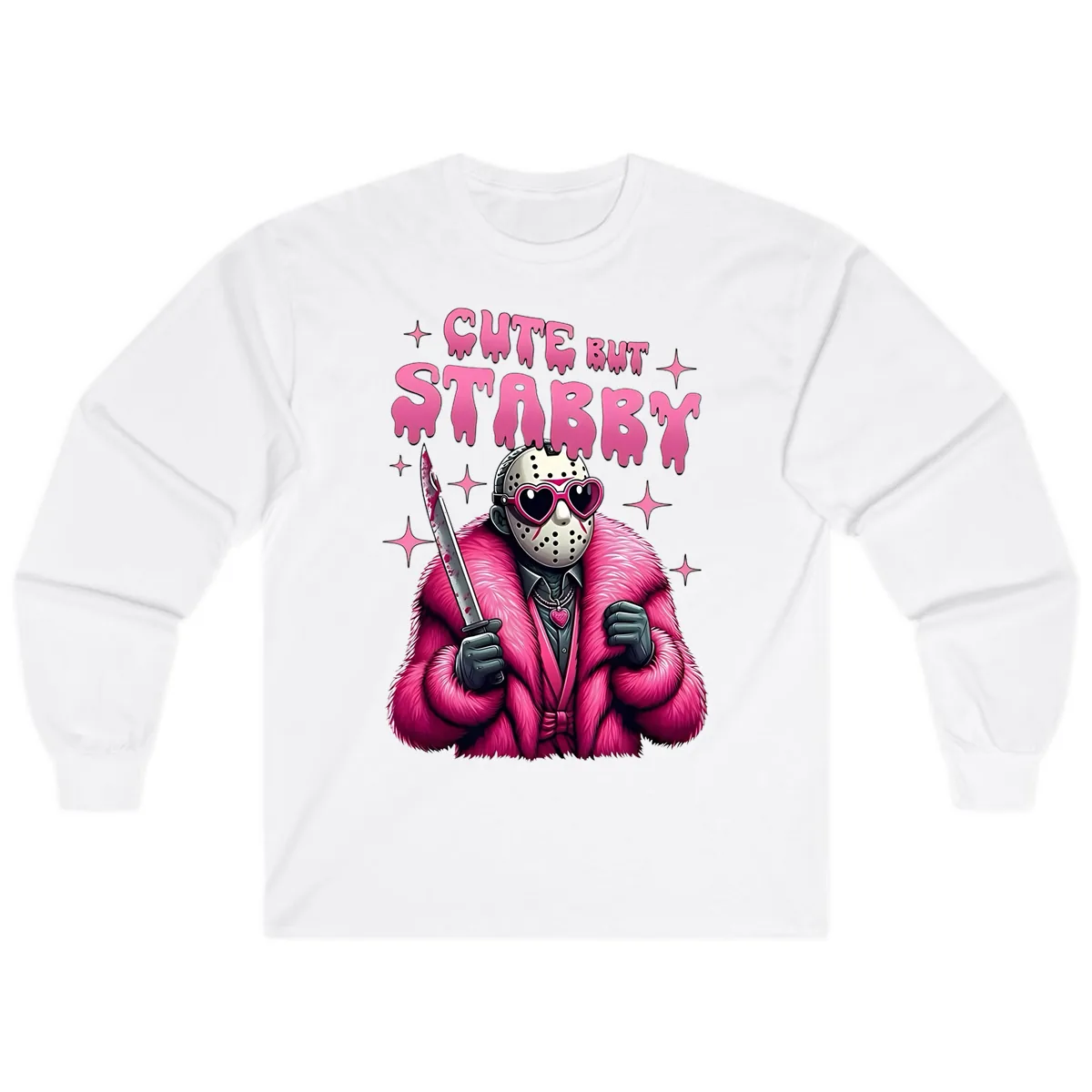 Cute But Stabby Halloween Mask Design Long Sleeve in White