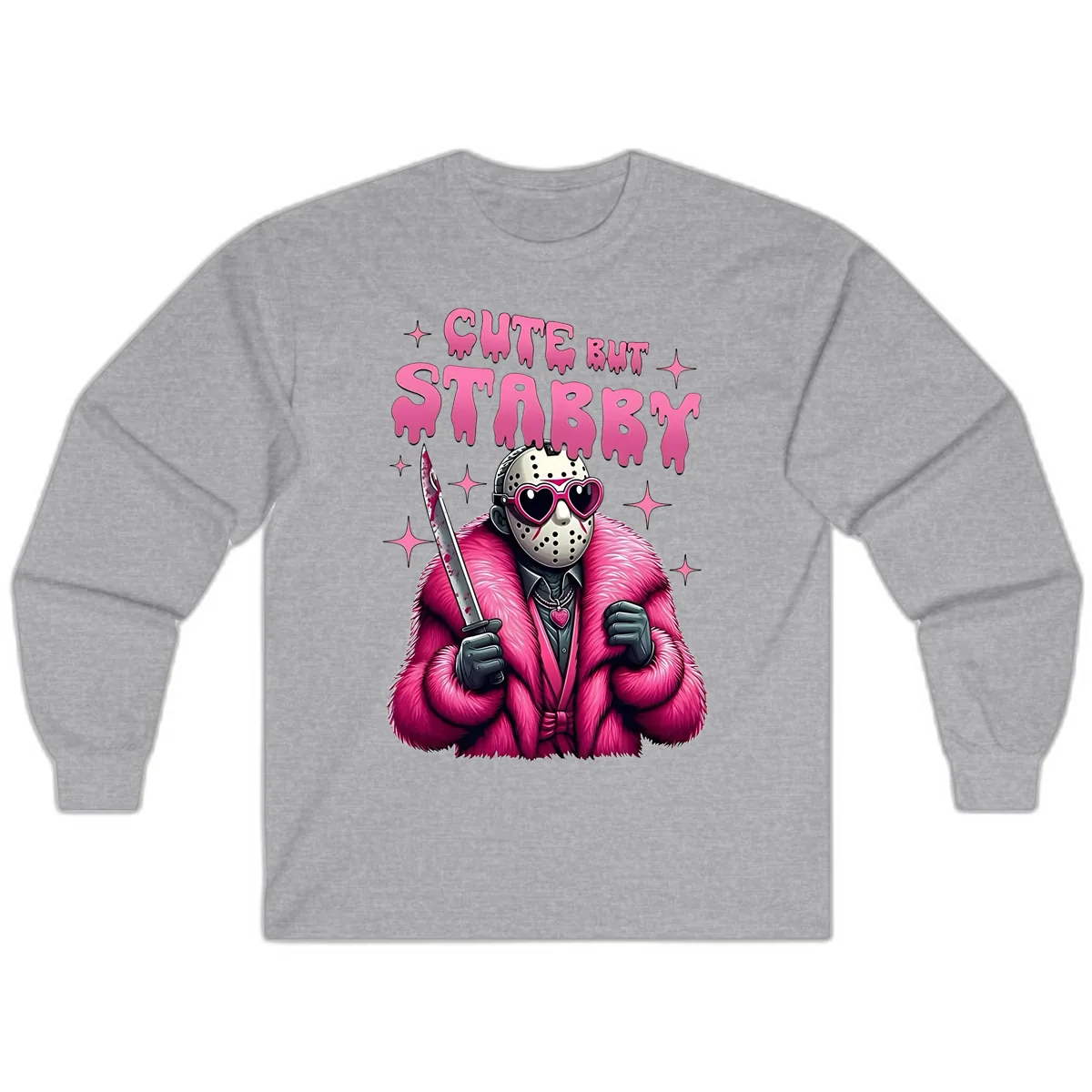 Cute But Stabby Halloween Mask Design Long Sleeve in Sport Grey