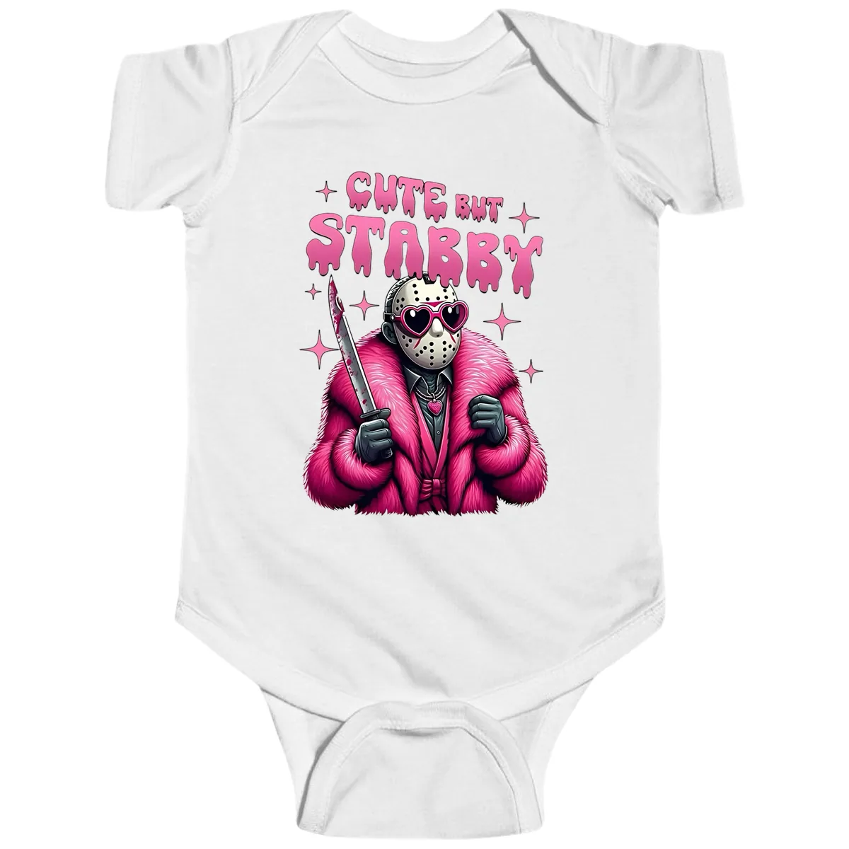 Cute But Stabby Halloween Mask Design Baby Onesie in White