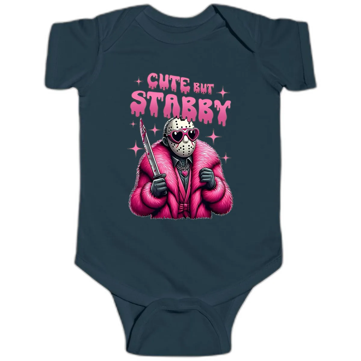 Cute But Stabby Halloween Mask Design Baby Onesie in Navy