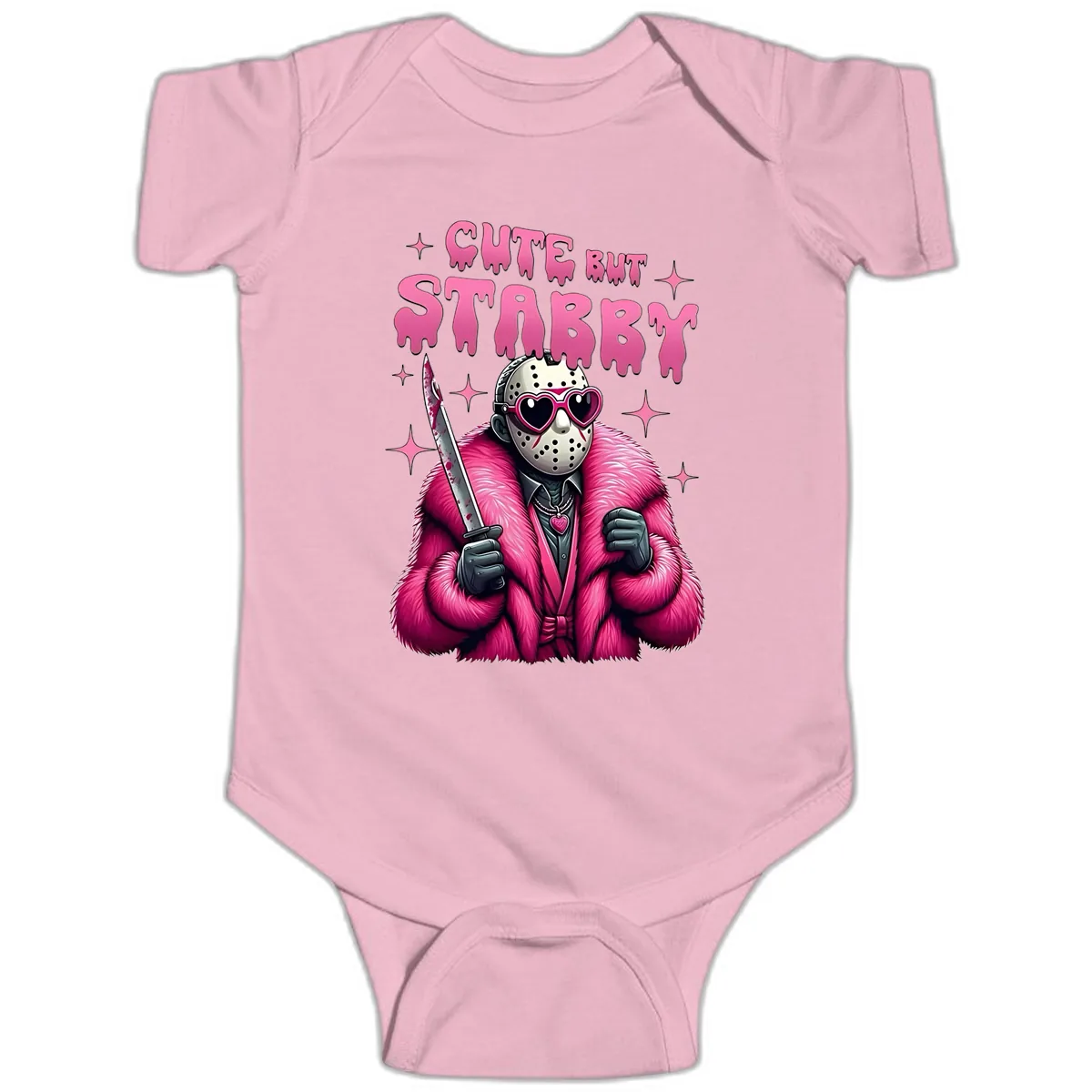 Cute But Stabby Halloween Mask Design Baby Onesie in Pink