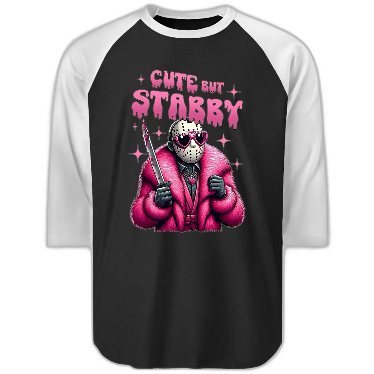 Cute But Stabby Halloween Mask Design Raglan 3/4 in Black White