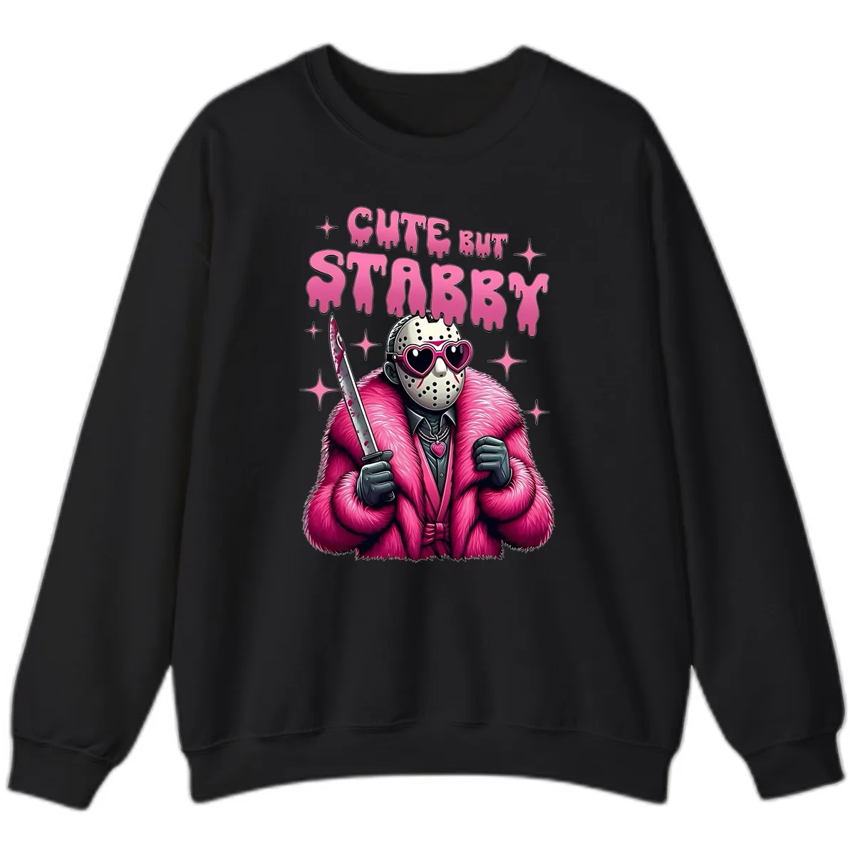 Cute But Stabby Halloween Mask Design Sweatshirt in Black