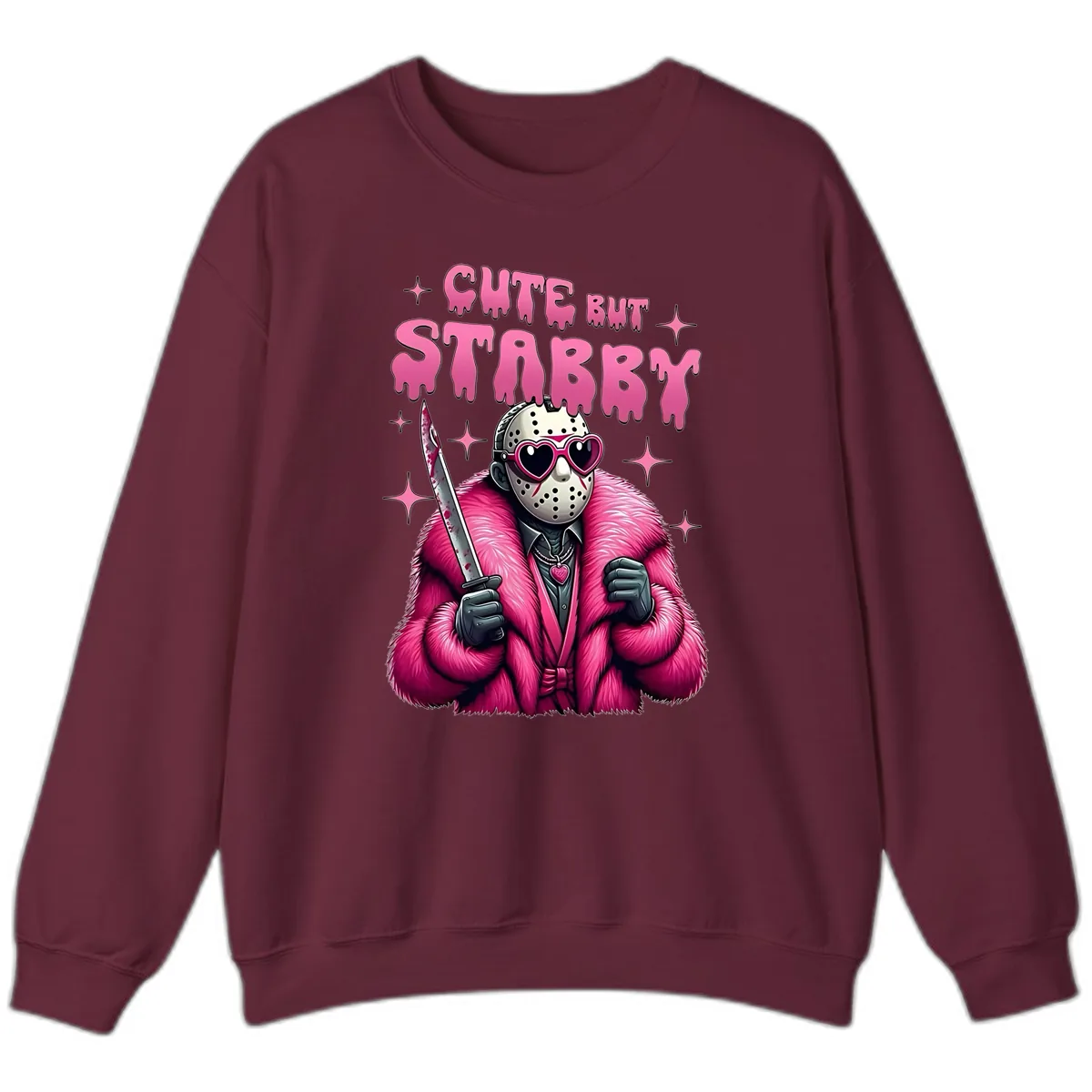 Cute But Stabby Halloween Mask Design Sweatshirt in Maroon
