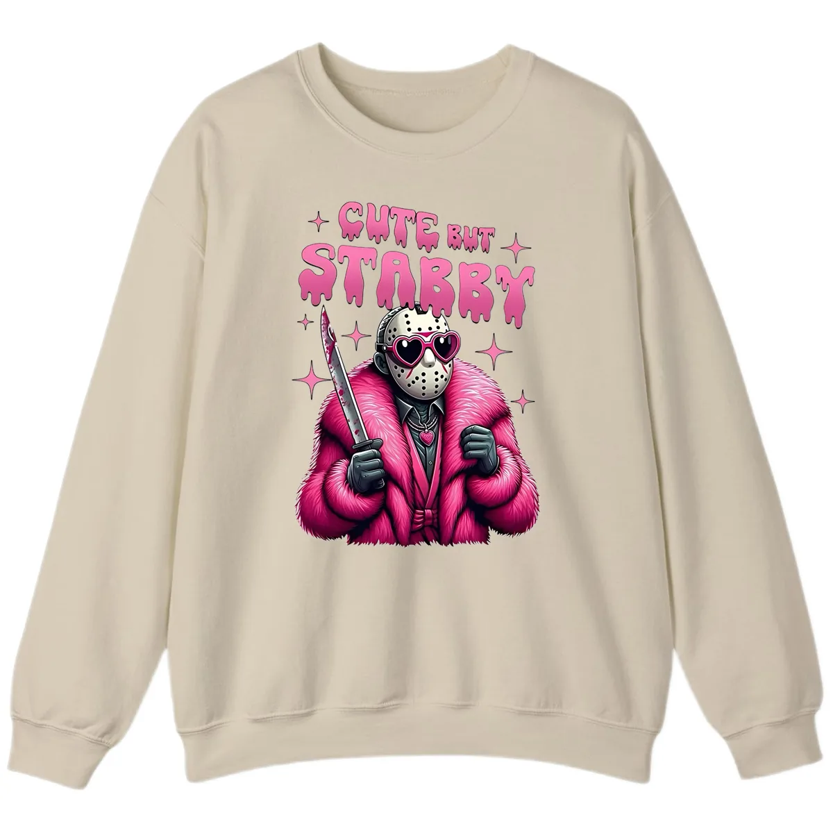 Cute But Stabby Halloween Mask Design Sweatshirt in Sand