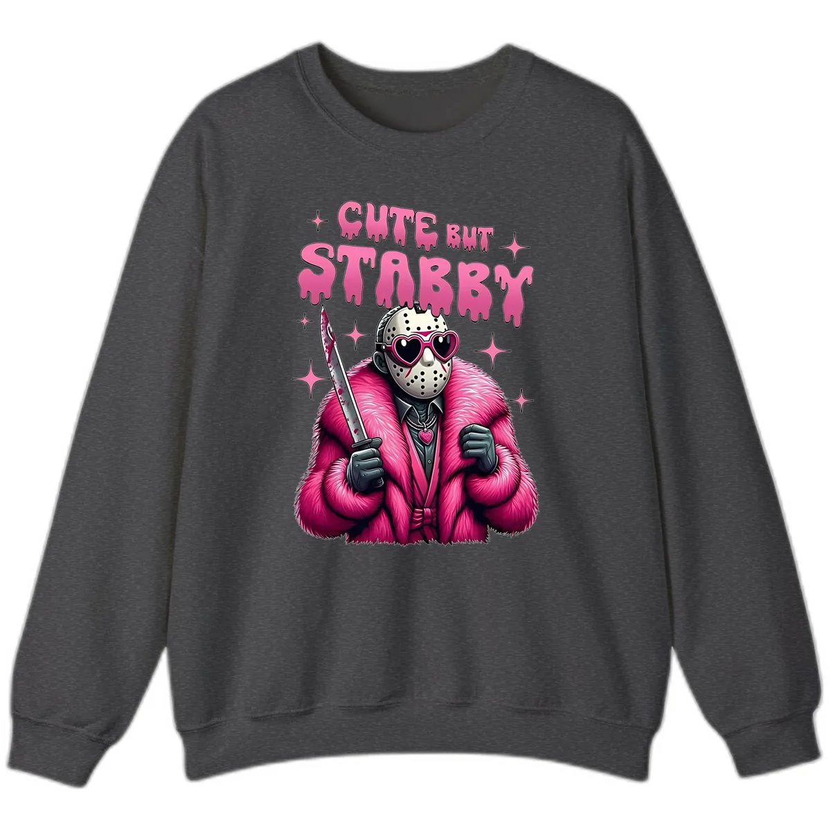 Cute But Stabby Halloween Mask Design Sweatshirt in Dark Heather
