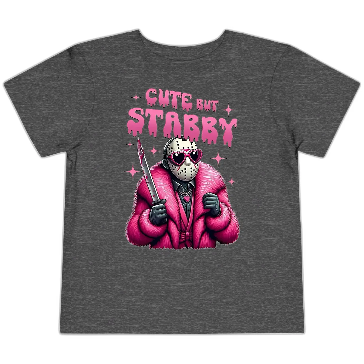 Cute But Stabby Halloween Mask Design Toddler T-Shirt in Dark Heather Grey