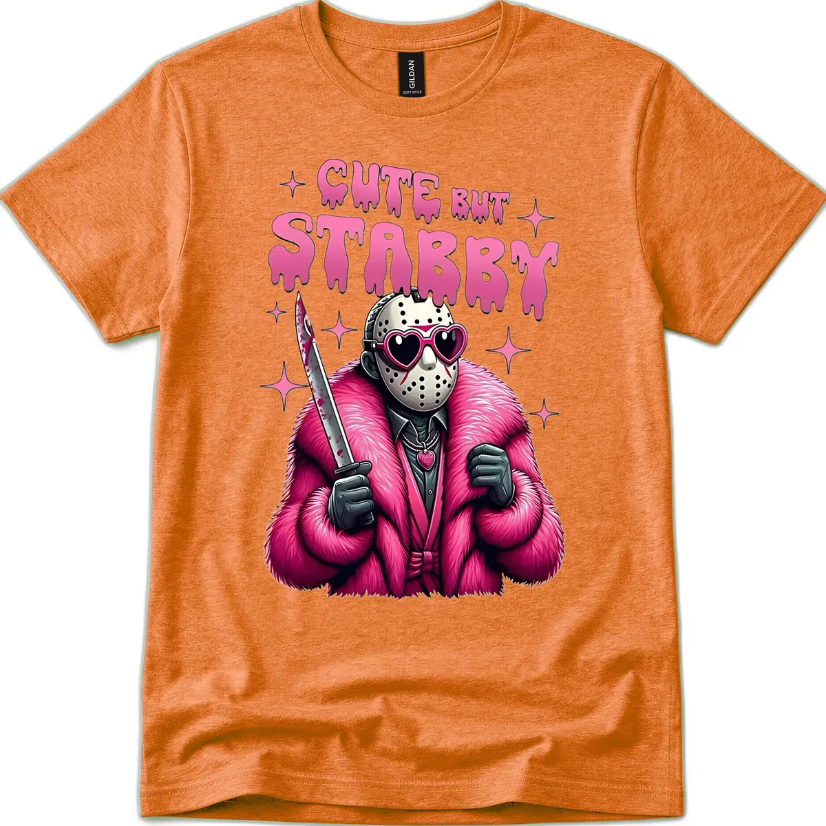 Cute But Stabby Halloween Mask Design T-Shirt in Heather Orange