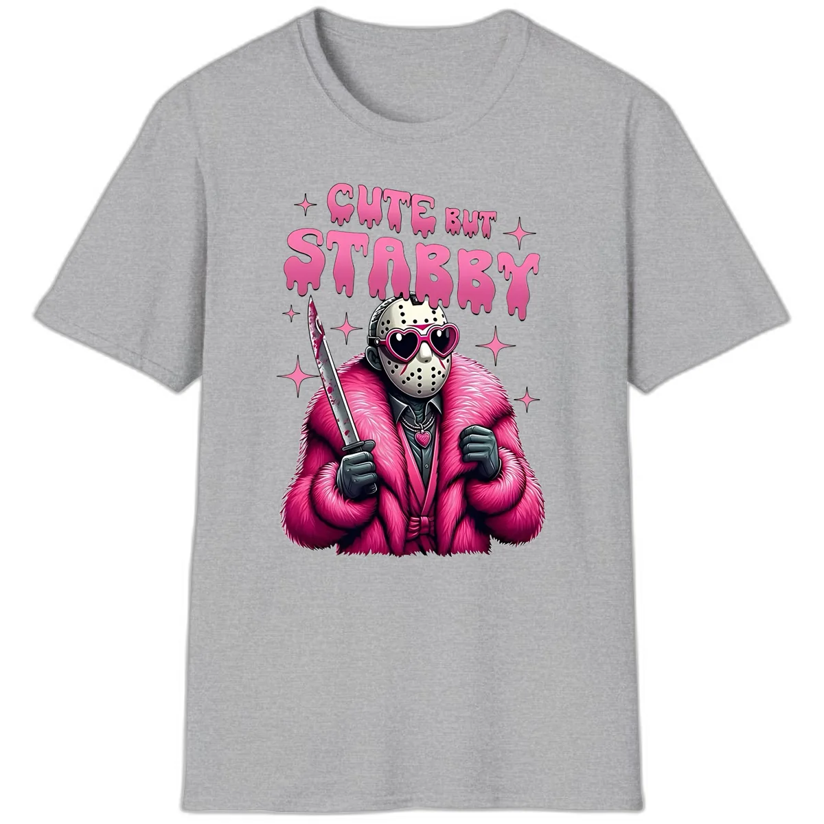 Cute But Stabby Halloween Mask Design T-Shirt in Sport Grey