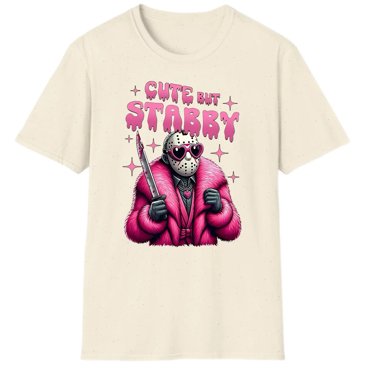 Cute But Stabby Halloween Mask Design T-Shirt in Natural