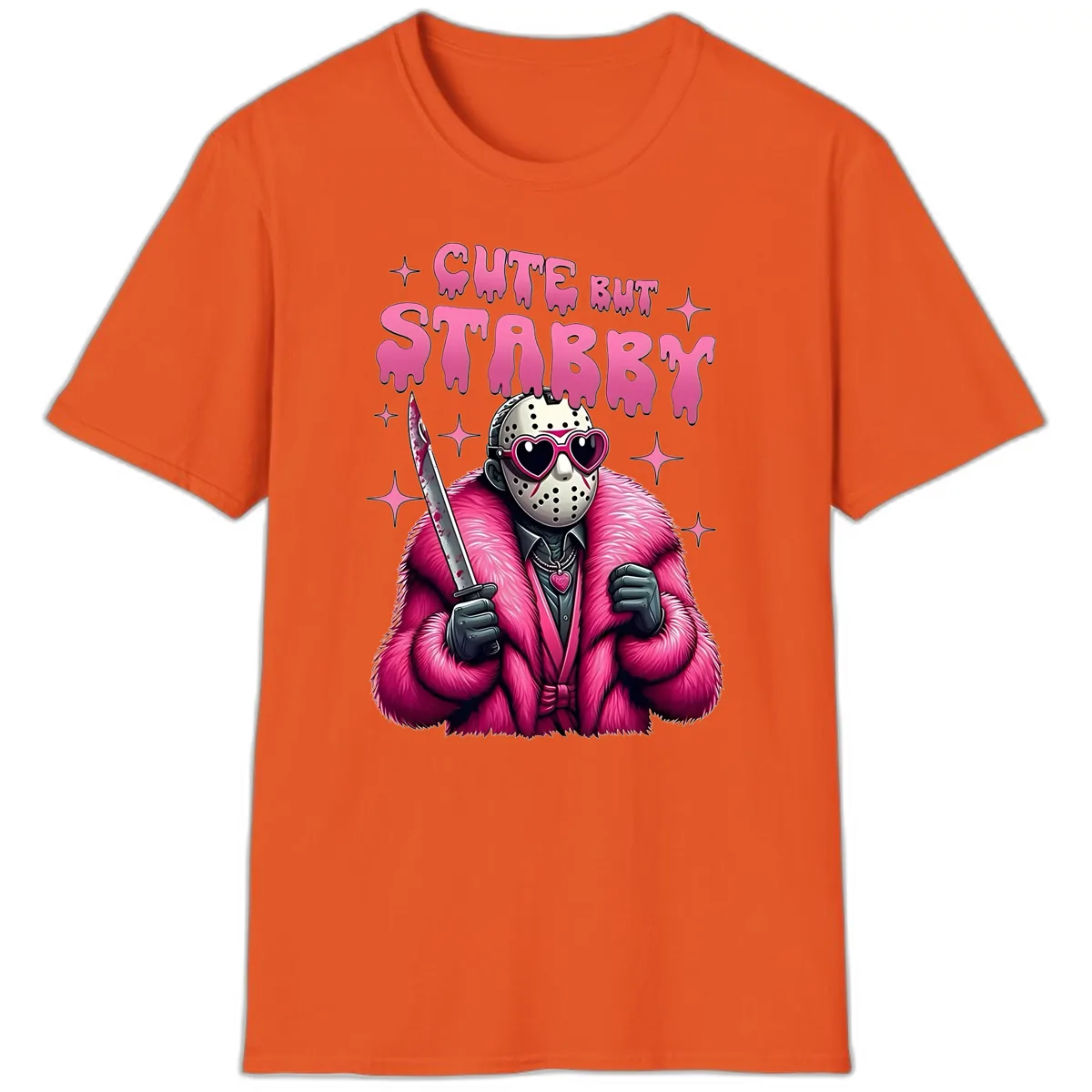 Cute But Stabby Halloween Mask Design T-Shirt in Orange