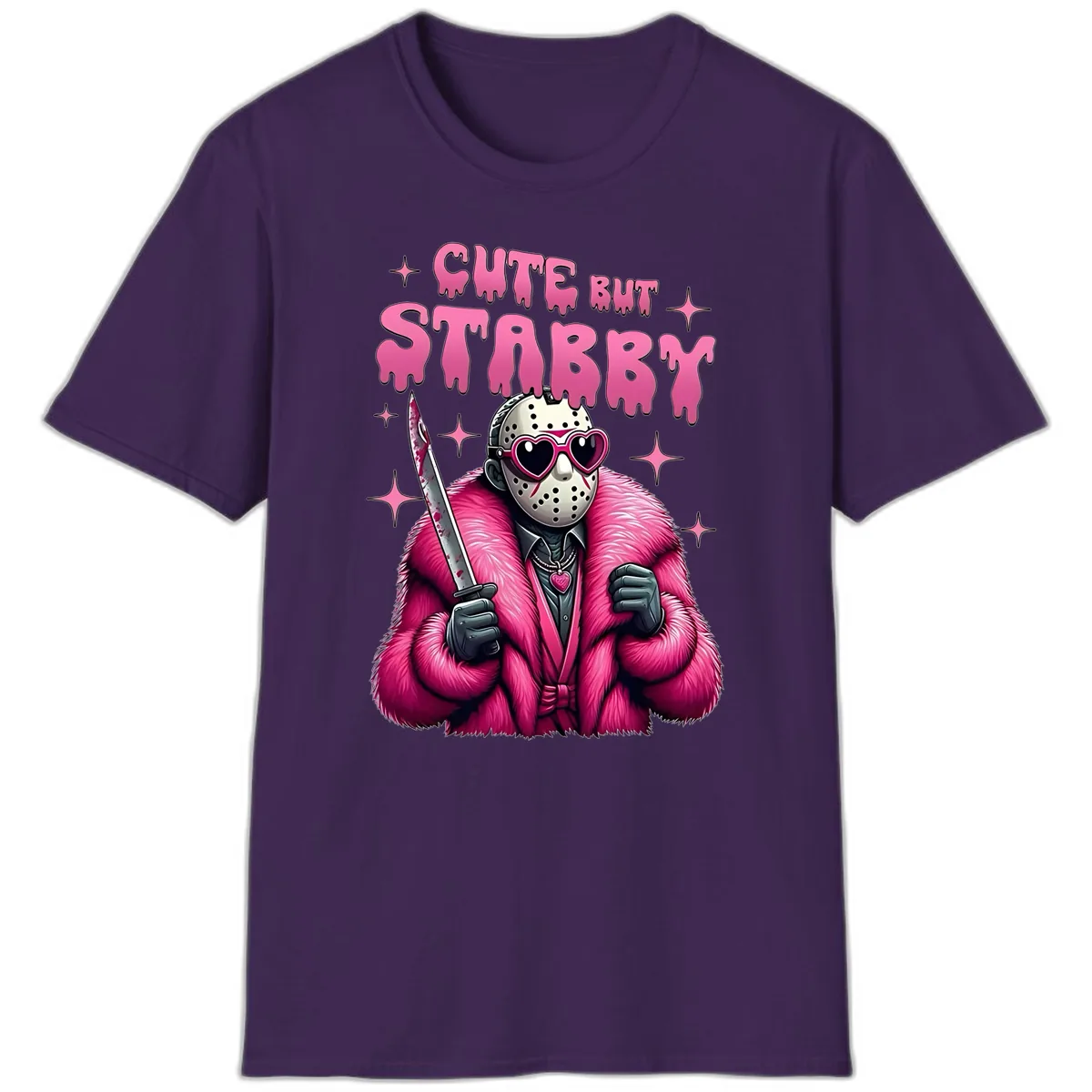 Cute But Stabby Halloween Mask Design T-Shirt in Purple