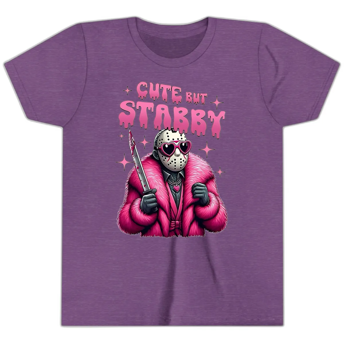 Cute But Stabby Halloween Mask Design Youth T-Shirt in Heather Team Purple