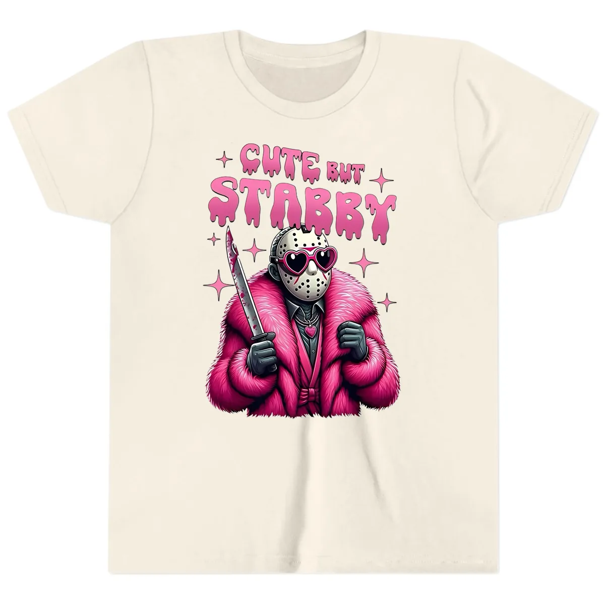Cute But Stabby Halloween Mask Design Youth T-Shirt in Natural
