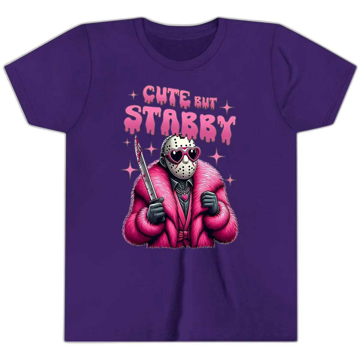 Cute But Stabby Halloween Mask Design Youth T-Shirt in Team Purple