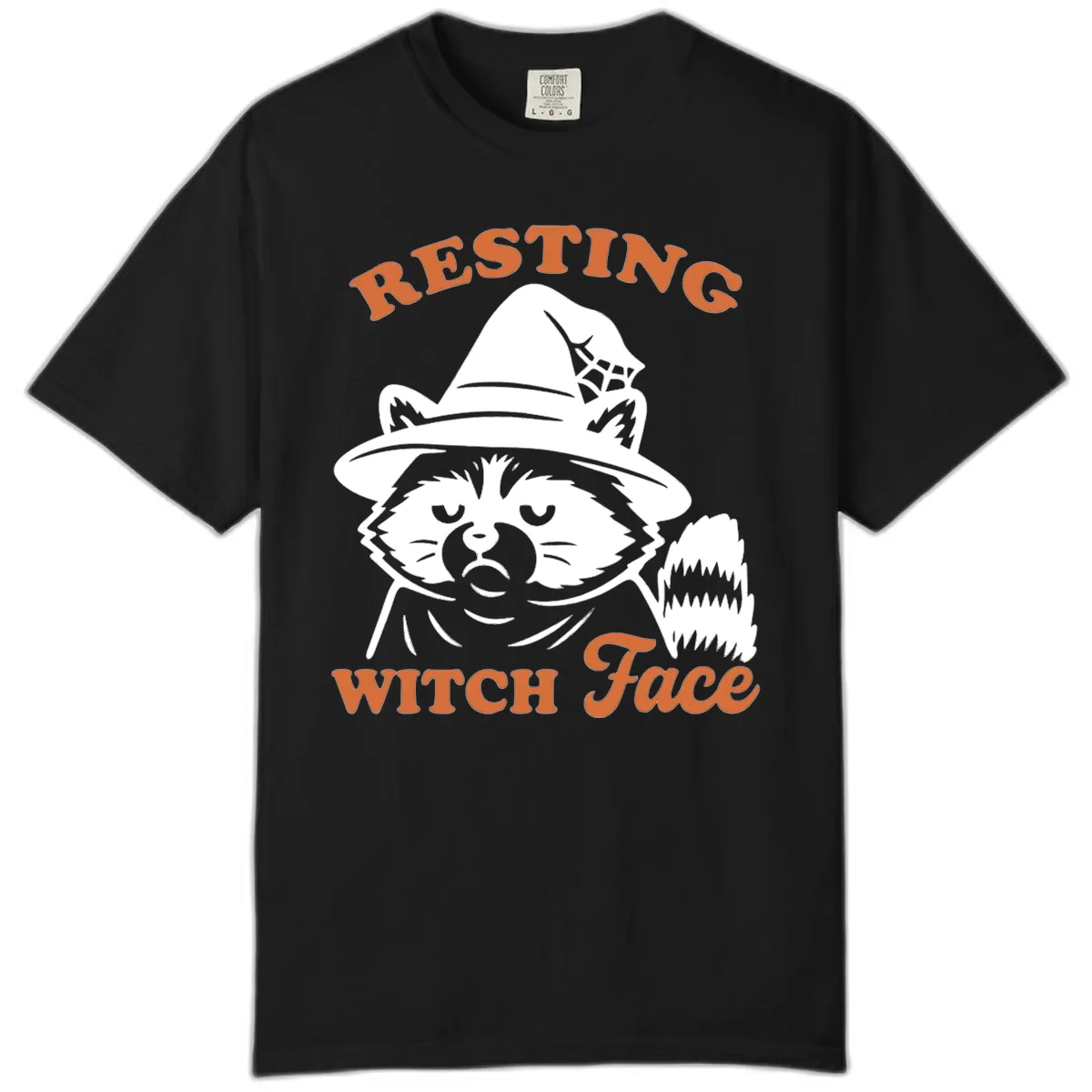 Resting Witch Face Raccoon Design Comfort Color in Black