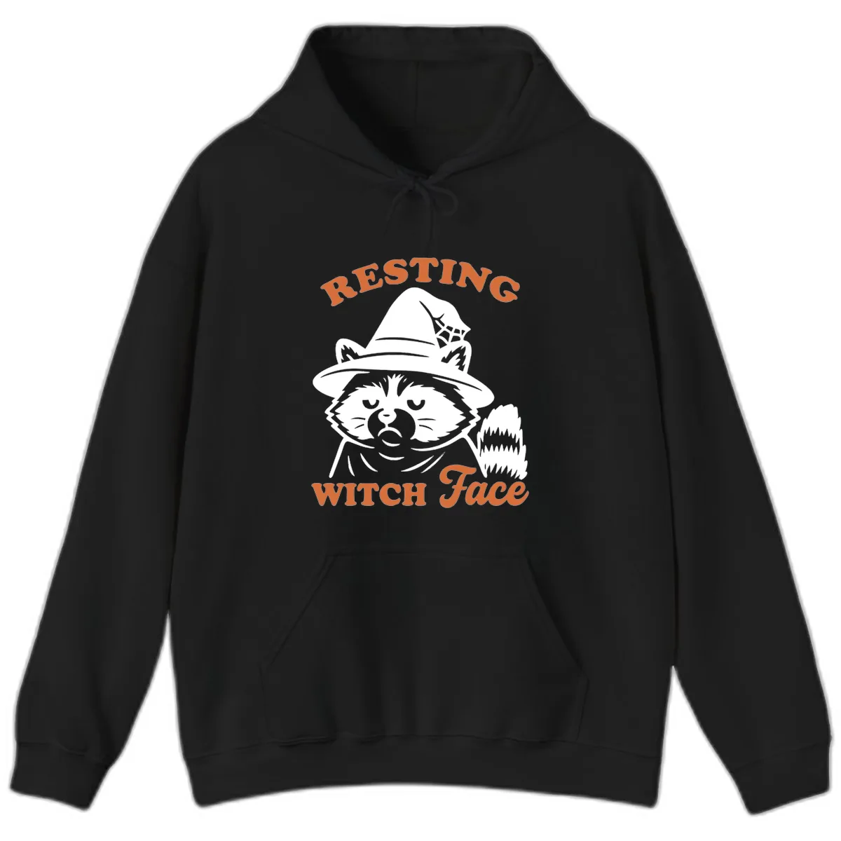Resting Witch Face Raccoon Design Hoodie in Black