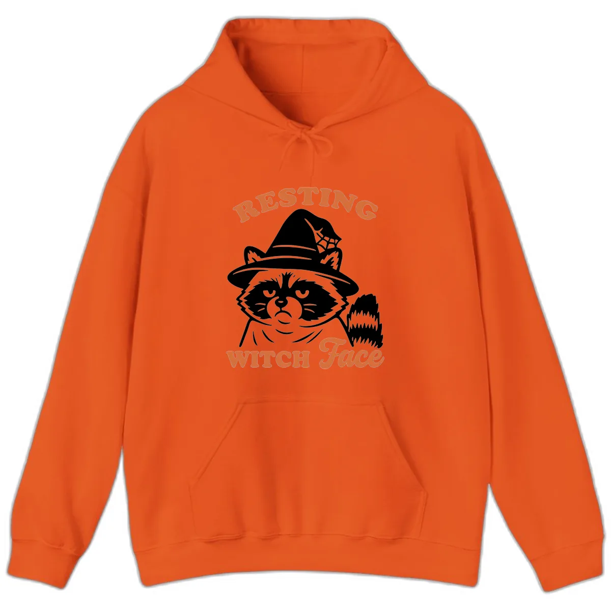 Resting Witch Face Raccoon Design Hoodie in Orange