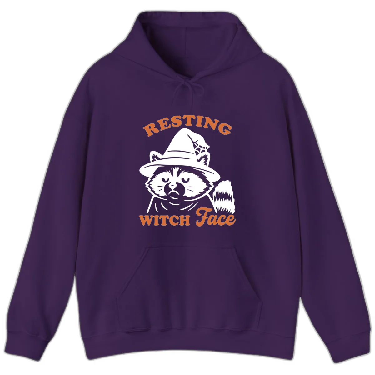 Resting Witch Face Raccoon Design Hoodie in Purple