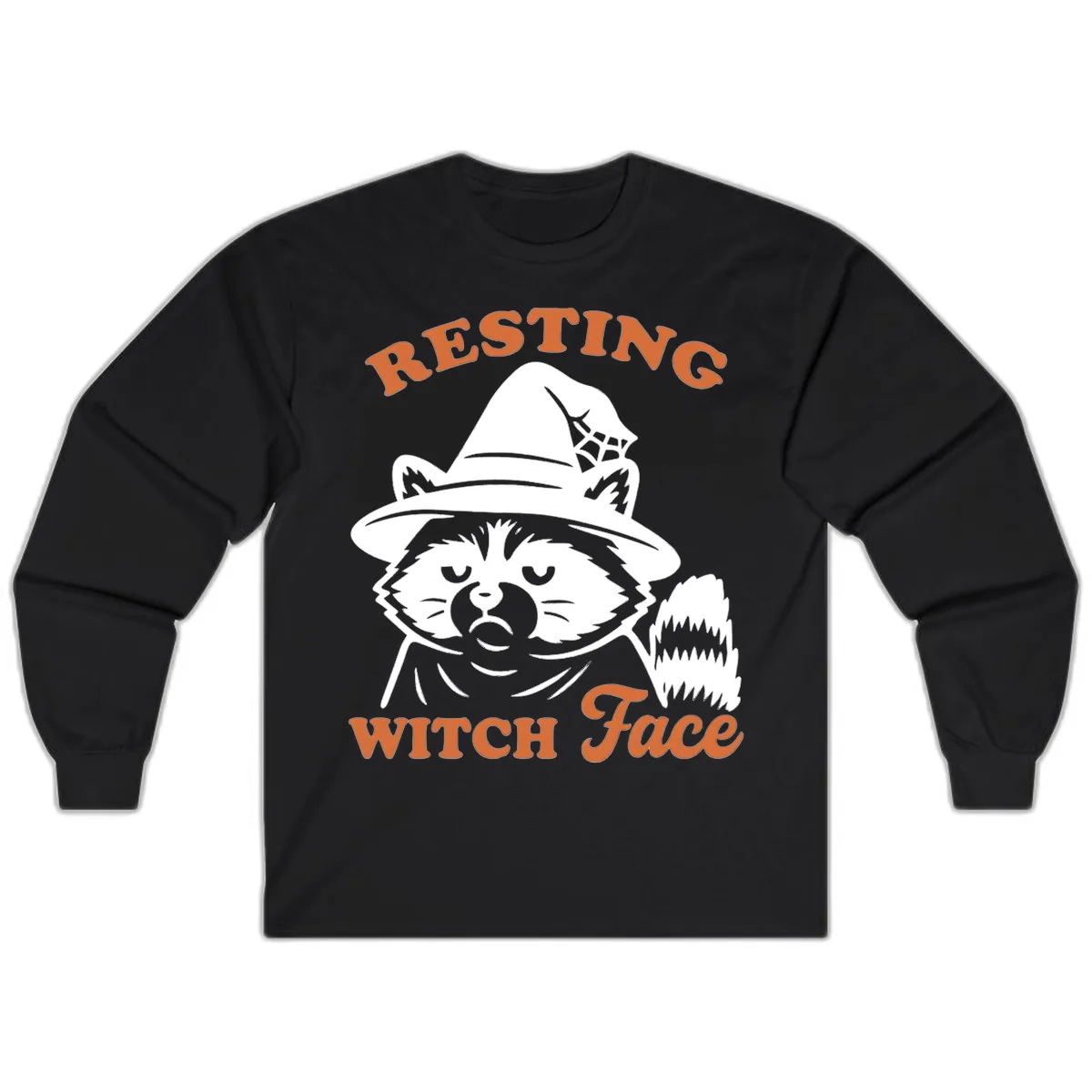 Resting Witch Face Raccoon Design Long Sleeve in Black