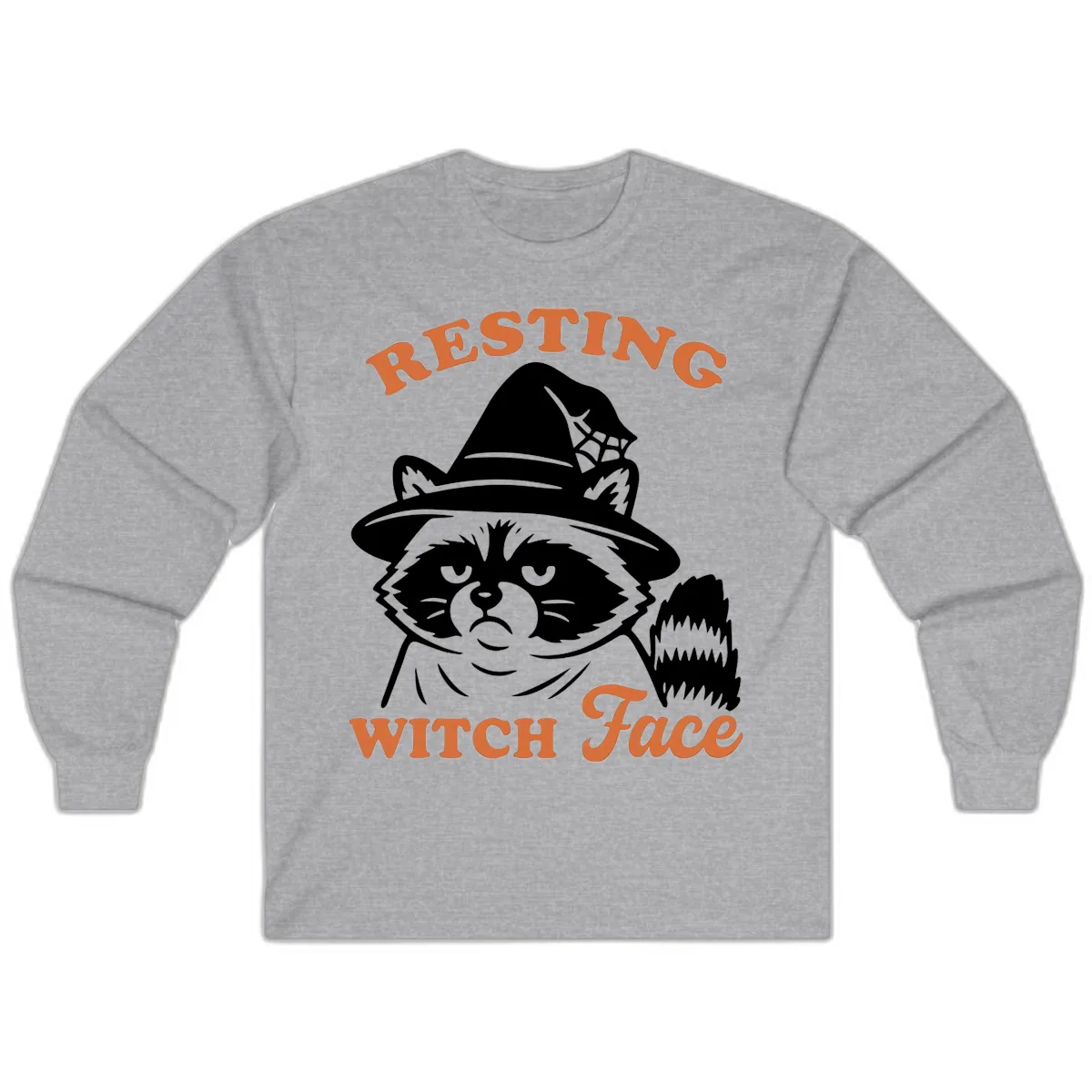 Resting Witch Face Raccoon Design Long Sleeve in Sport Grey