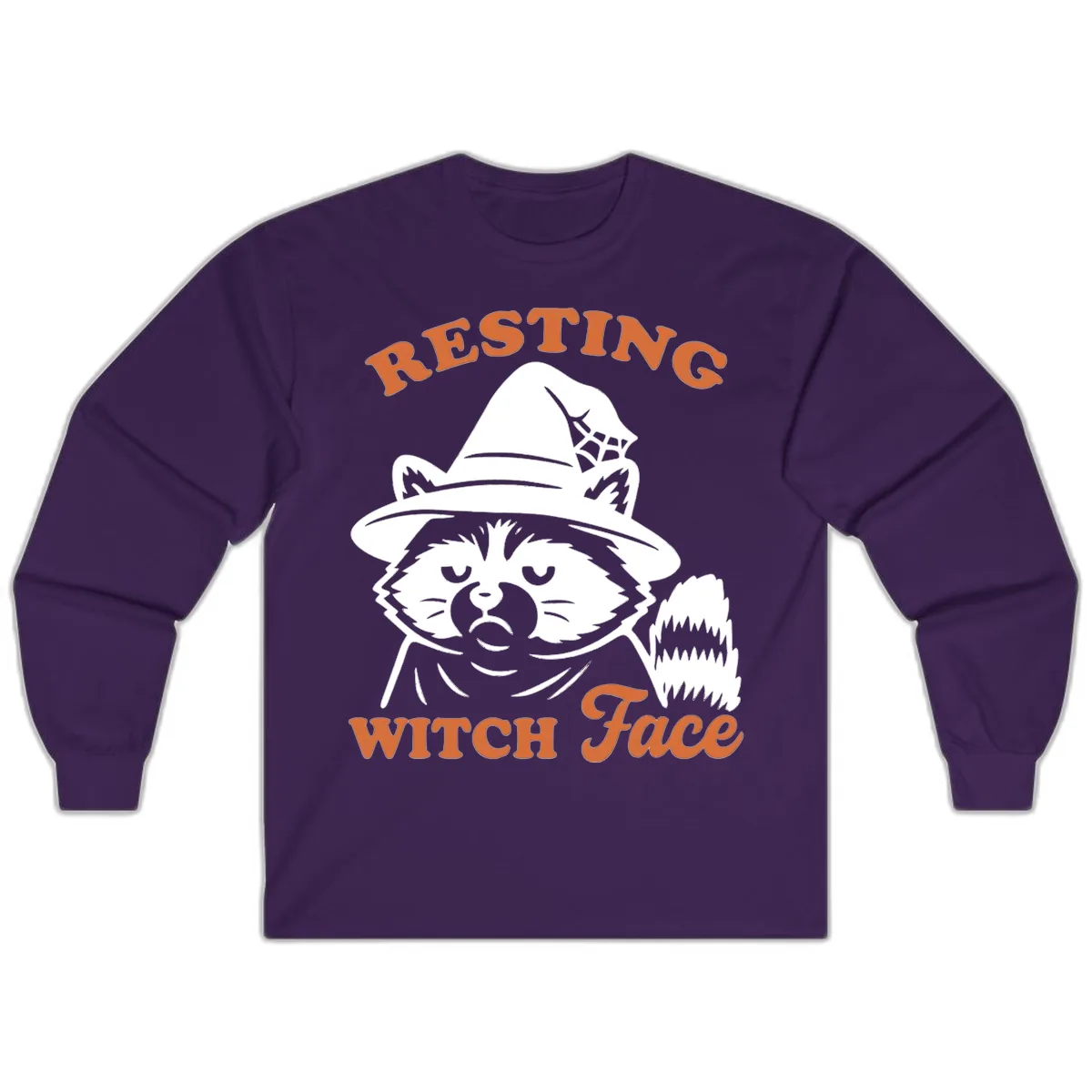 Resting Witch Face Raccoon Design Long Sleeve in Purple