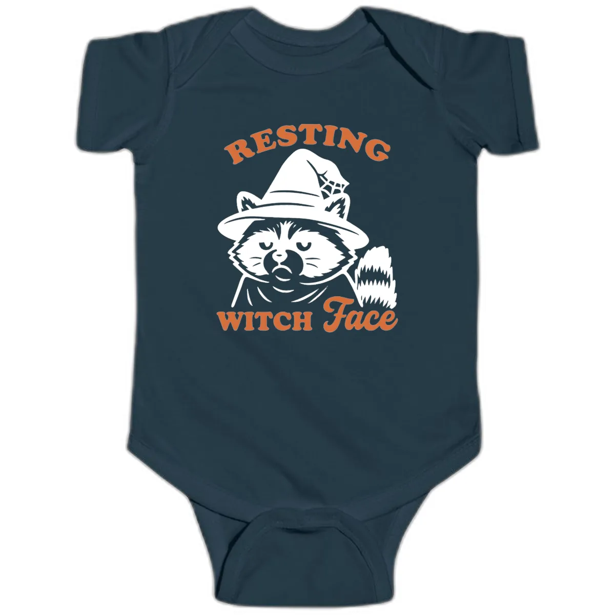 Resting Witch Face Raccoon Design Baby Onesie in Navy