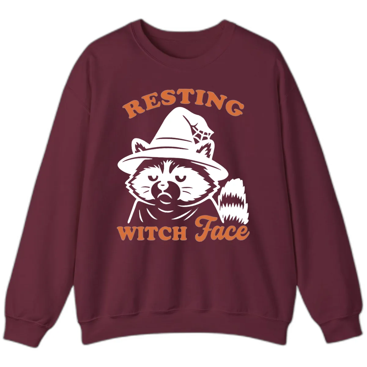 Resting Witch Face Raccoon Design Sweatshirt in Maroon