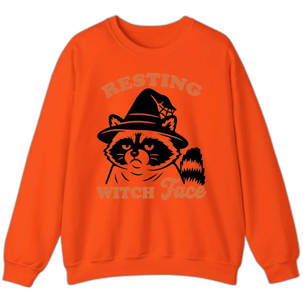 Resting Witch Face Raccoon Design Sweatshirt in Orange