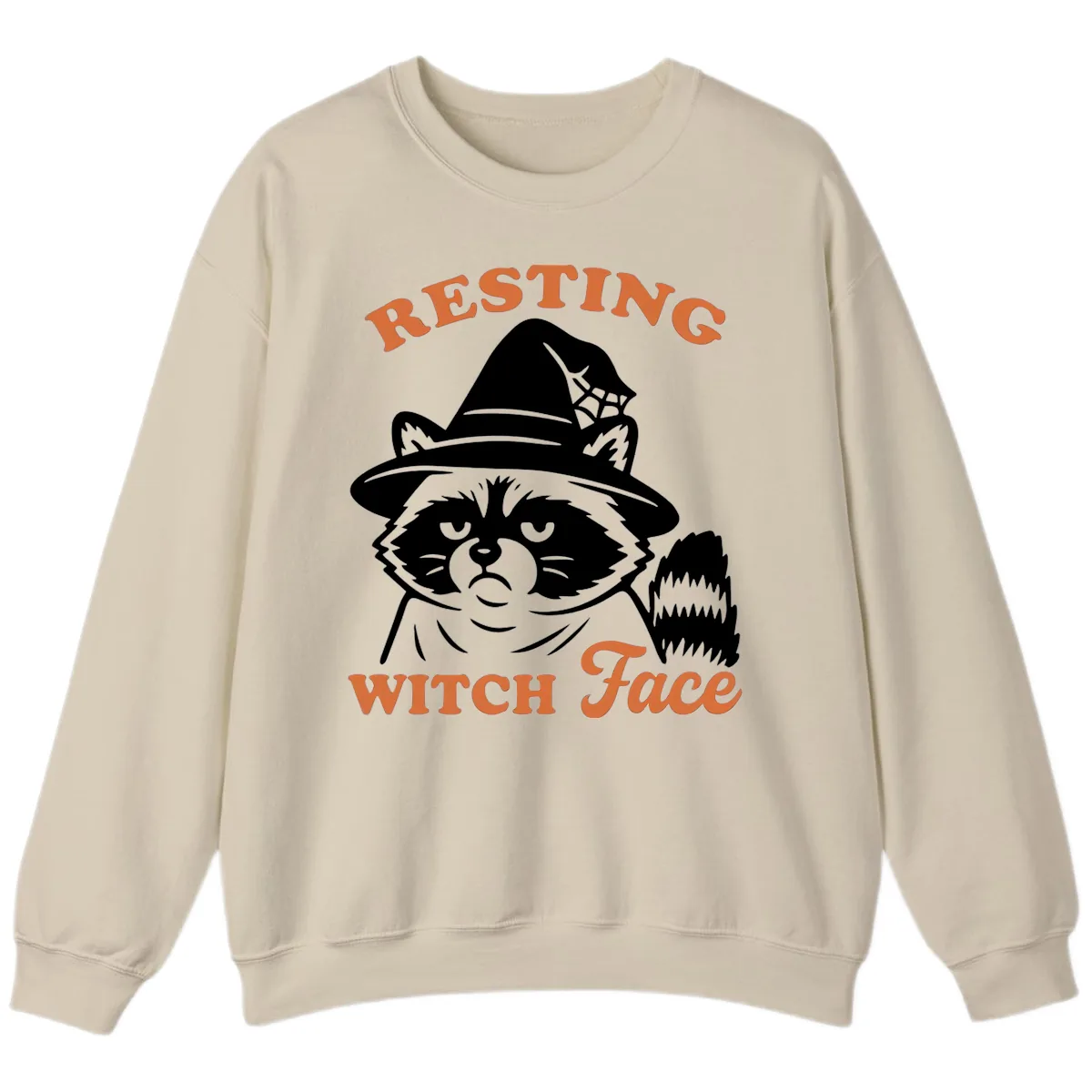 Resting Witch Face Raccoon Design Sweatshirt in Sand