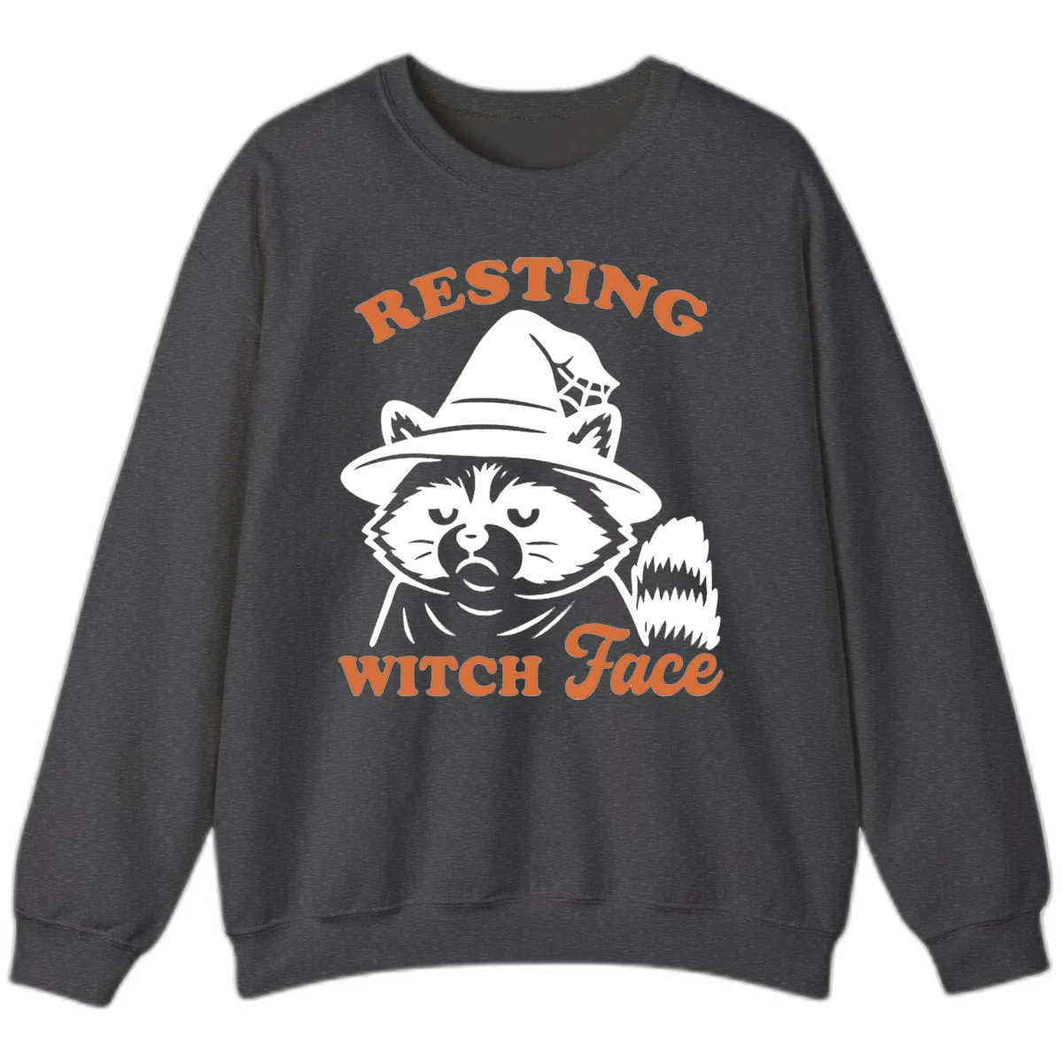 Resting Witch Face Raccoon Design Sweatshirt in Dark Heather