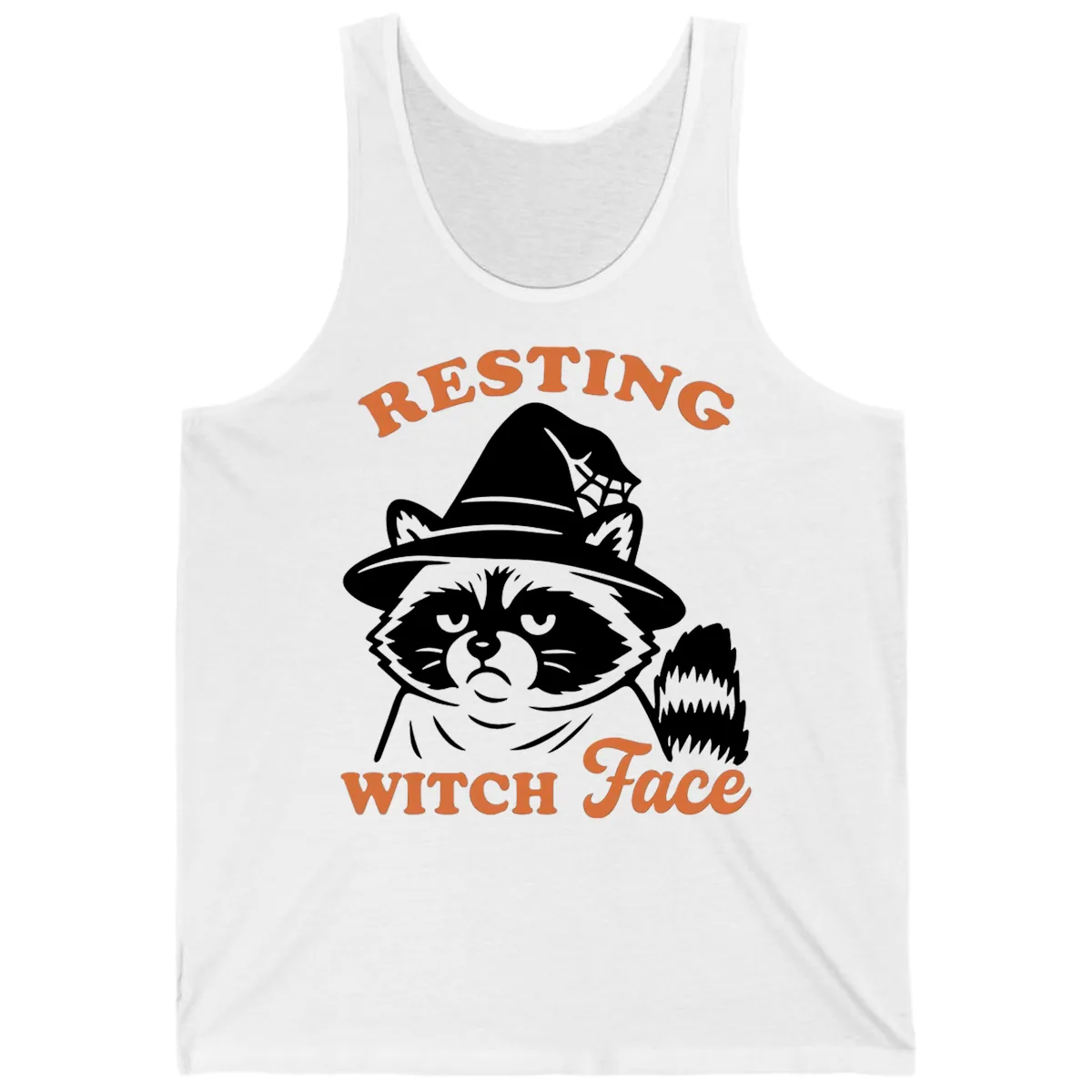 Resting Witch Face Raccoon Design Tank in White